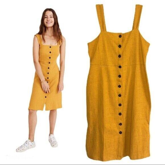 Madewell Dress Women's Plus Size 3XL Button-Front Tank Knee Length Mustard NEW - Picture 1 of 10